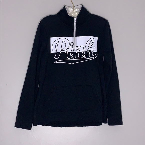 Pink Victoria Secret Half Zip Logo Pull Over Sweatshirt color block black xs - Picture 1 of 6